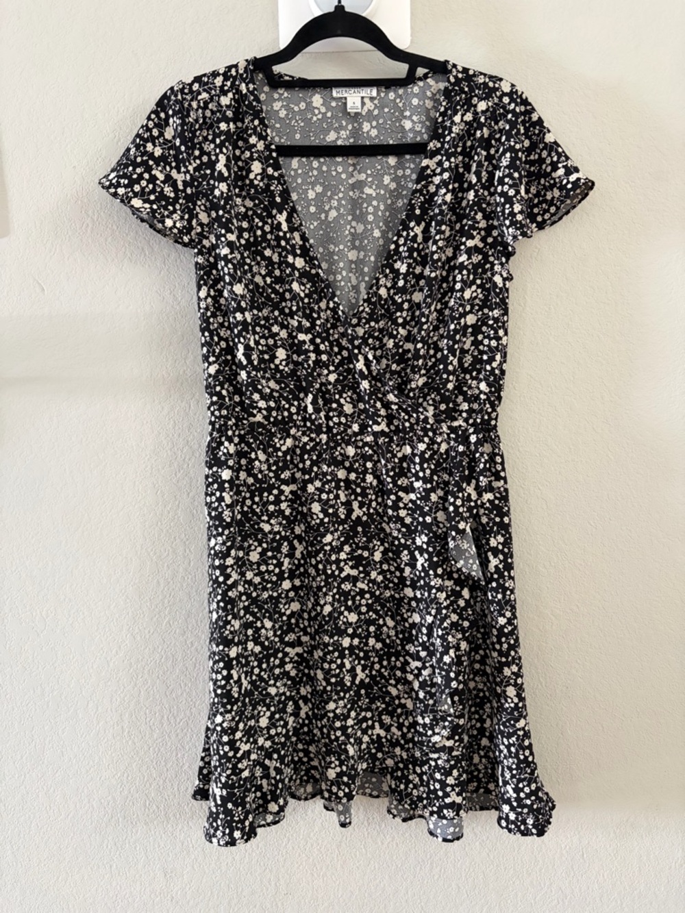 J. Crew Black Mini Dress with White Floral Print